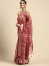 Elegant Semi Linen Brown & Sandal Flower Digital Printed Saree SL55