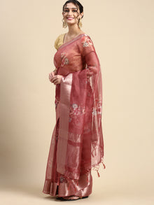  Elegant Semi Linen Brown & Sandal Flower Digital Printed Saree SL55