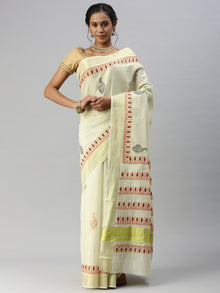  Kerala Tissue Printed Gold Jari Border Saree OKS26 Onam Collection