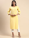 Cotton Plain Round Neck Straight Cut Yellow Kurti CPK05