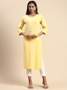  Cotton Plain Round Neck Straight Cut Yellow Kurti CPK05
