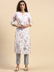  Cotton Printed Straight Cut White and Pink Kurti EK14