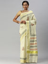 Kerala Tissue Printed Gold Jari Border Saree OKS27 Onam Collection