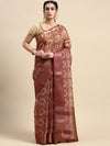 Elegant Semi Linen Flower Digital Print Maroon & Sandal Saree SL57