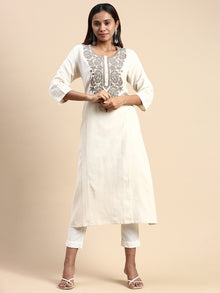  Cotton Embroidered Round Neck Straight Cut Sandal Kurti EK30