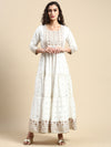 Elegant Embroidered and Printed White & Sandal Umbrella Kurti EK22