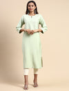 Cotton Embroidered Round Neck Straight Cut Green Kurti EK36