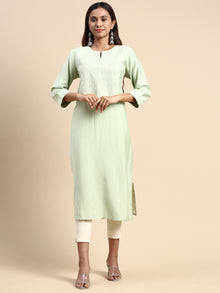  Cotton Embroidered Round Neck Straight Cut Green Kurti EK36