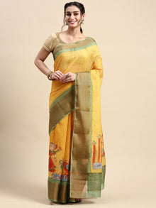  Elegant Semi Linen Yellow & Green Saree SL49