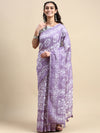 Elegant Semi Linen Flower Digital Print Lavender & White Saree SL64
