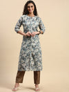 Cotton Printed Straight Cut Green and Blue Kurti EK13