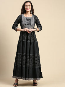  Elagent Embroidered and Printed Black Umbrella Kurti EK17