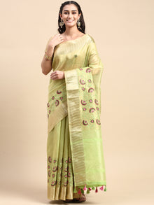  Divine Semi Linen Green Floral Printed Embroidery Saree SLPE05