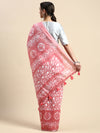 Elegant Semi Linen Flower Digital Print Pink & White Saree SL66