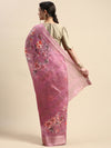 Semi Organza Lavender and Orange Flower Printed with Jari Border Saree SOS05