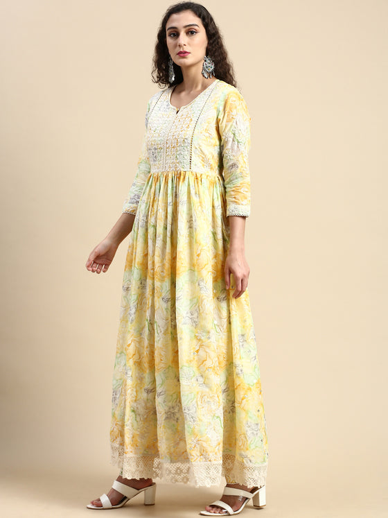 Beautiful Yellow Printed & Embroidered Kurti Set PKS05