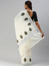 Kerala Off White Peacock Feather Design Printed Silver Jari Saree OKS03