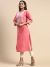 Cotton Embroidered Round Neck Straight Cut Pink Kurti EK27
