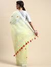 Classy Semi Linen Yellow Printed Embroidery Saree SLPE03