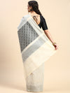 Stylish Sandal & Grey Semi Kora Cotton Saree SK88
