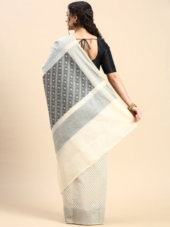 Stylish Sandal & Grey Semi Kora Cotton Saree SK88