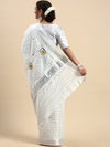 Kerala Grey Embroidery Saree with Silver Zari Border KS77