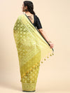 Stylish Flower Design Green Semi Kora Cotton Saree SK95