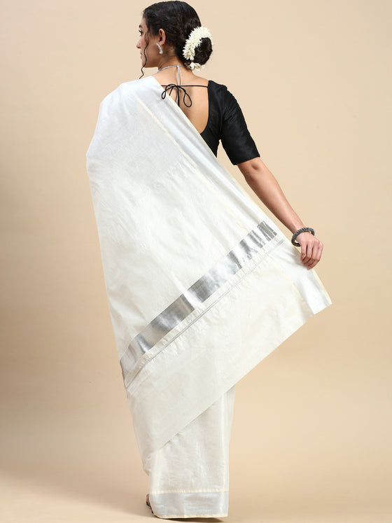 Kerala Tissue Silver Jari Plain Saree OKS08