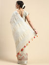 Dazzling Semi Linen Sandal Floral Printed Embroidery Saree SLPE01