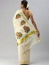 Kerala Tissue Krishna with Flute Printed Gold Jari Border Saree OKS37 Onam Collection