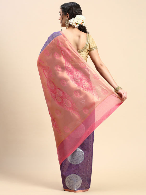 Stylish Copper Jari Navy Semi Kora Cotton Saree with Contrast Pallu SK79