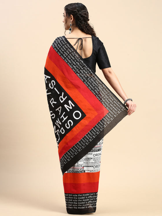 Elegant Red & Black Printed Pure Cotton Saree PCS55