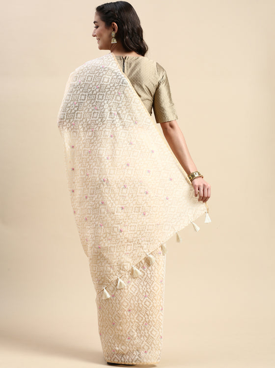 Elagent Bhagalpuri Jute Flower Printed Sandal Saree BJS47