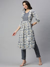 Cotton Printed Kurti Set Navy & Sandal PK05