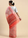 Digital Print Orange & Pink Mixed Semi Linen Saree SL12
