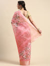 Semi Organza Sandal and Pink Flower Printed with Jari Border Saree SOS03
