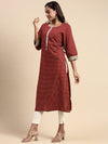 Cotton Printed Round Neck Straight Cut Brown Kurti PK29