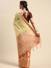 Semi Tussar Peach & Yellow Flower Printed Saree with Tassels STP15