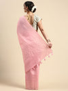 Elegant Semi Linen Plain Pink Saree SL50