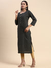 Cotton Printed Round Neck Straight Cut Black Kurti PK26