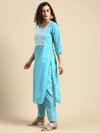 Beautiful Sky Blue with White Printed & Embroidered Kurti Set PKS04