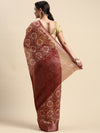 Elegant Semi Linen Flower Digital Print Maroon & Sandal Saree SL57