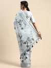 Alluring Semi Linen Grey Floral Printed Embroidery Saree SLPE09