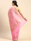 Stylish Silver Copper Jari Pink Semi Kora Cotton Saree SK93