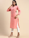 Cotton Printed Collar Neck Straight Cut Pink Kurti PK25