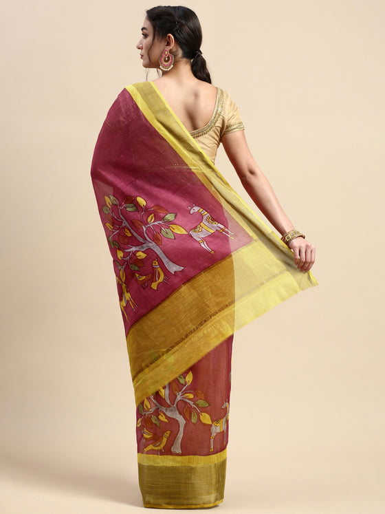 Elegant Semi Linen Purple & Mustard Saree SL51