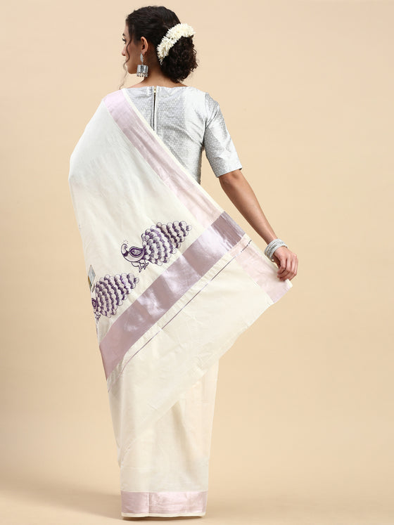 Kerala Cream Saree with Zari Border KS79