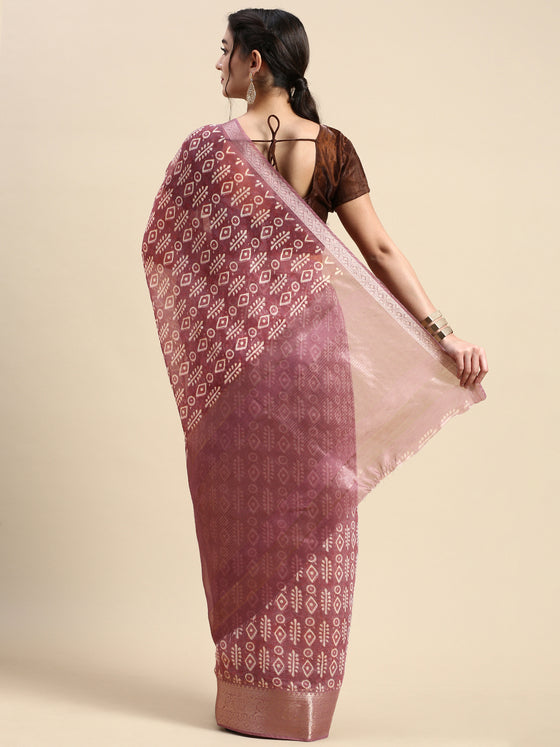 Elegant Semi Linen Digital Print Pale Pink & Sandal Saree SL63