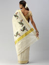 Kerala Tissue Peacock & Flute Printed Gold Jari Border Saree OKS36 Onam Collection