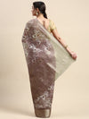 Semi Linen Flower Digital Brown & Dark Grey Saree SL61